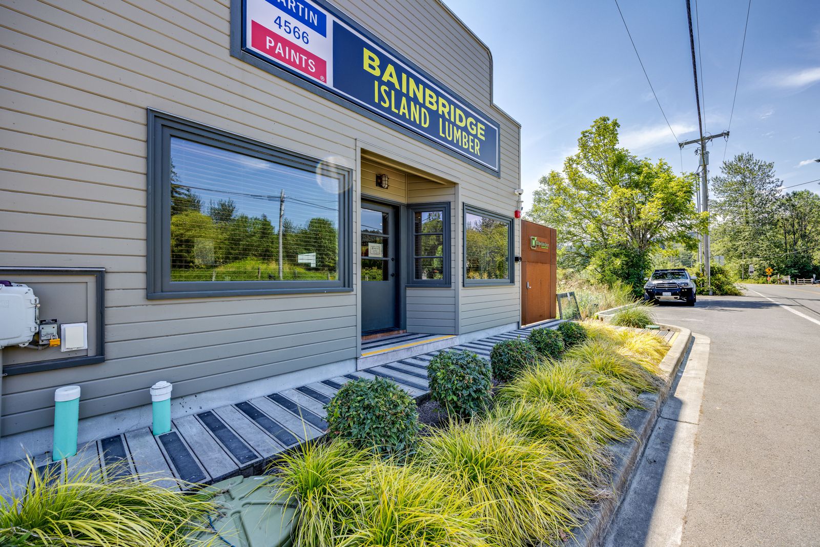 Historic storefront of the Bainbridge Island Lumber building