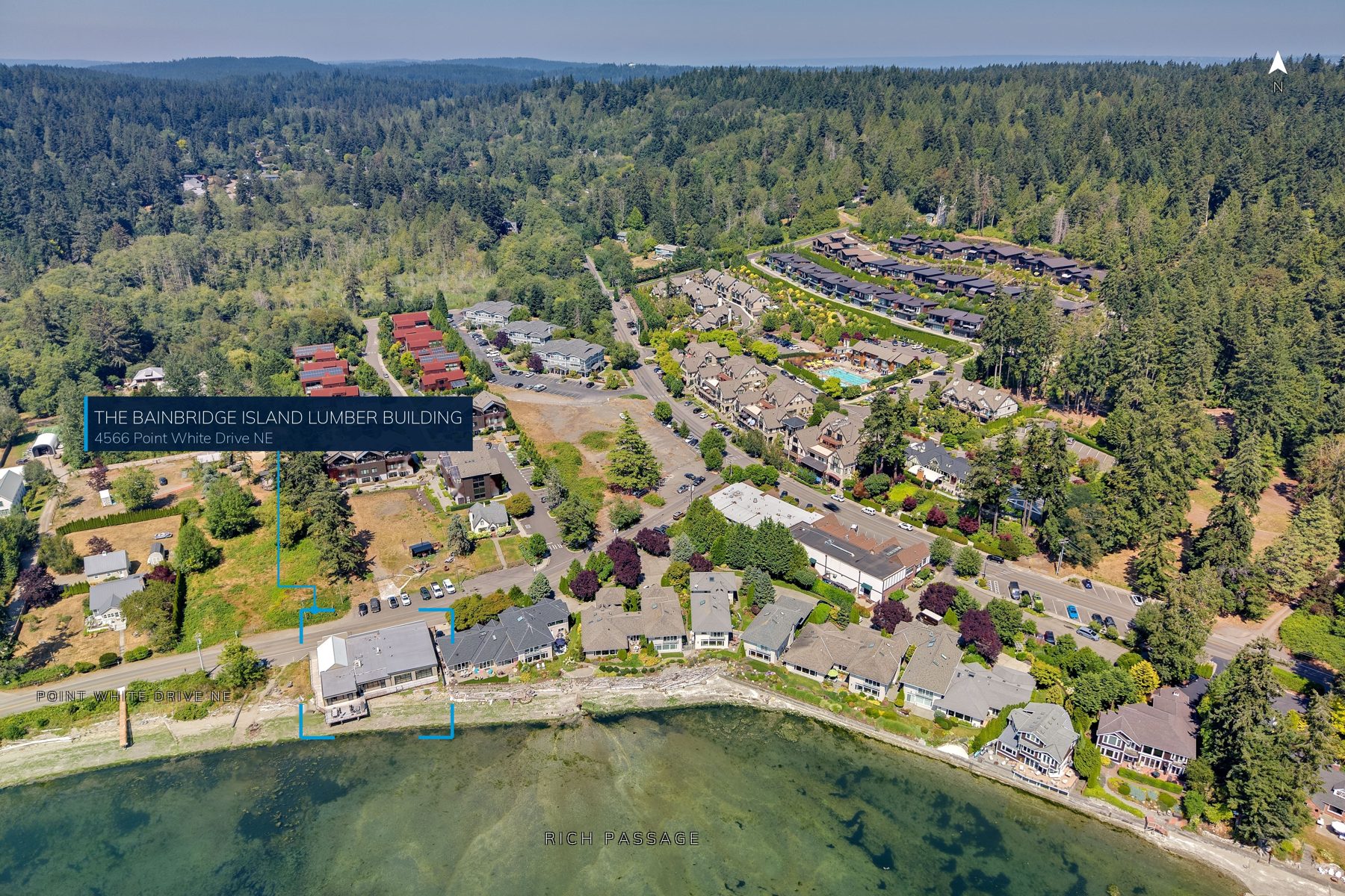 Aerial vicinity view showing the building on Point White Drive NE at Rich Passage